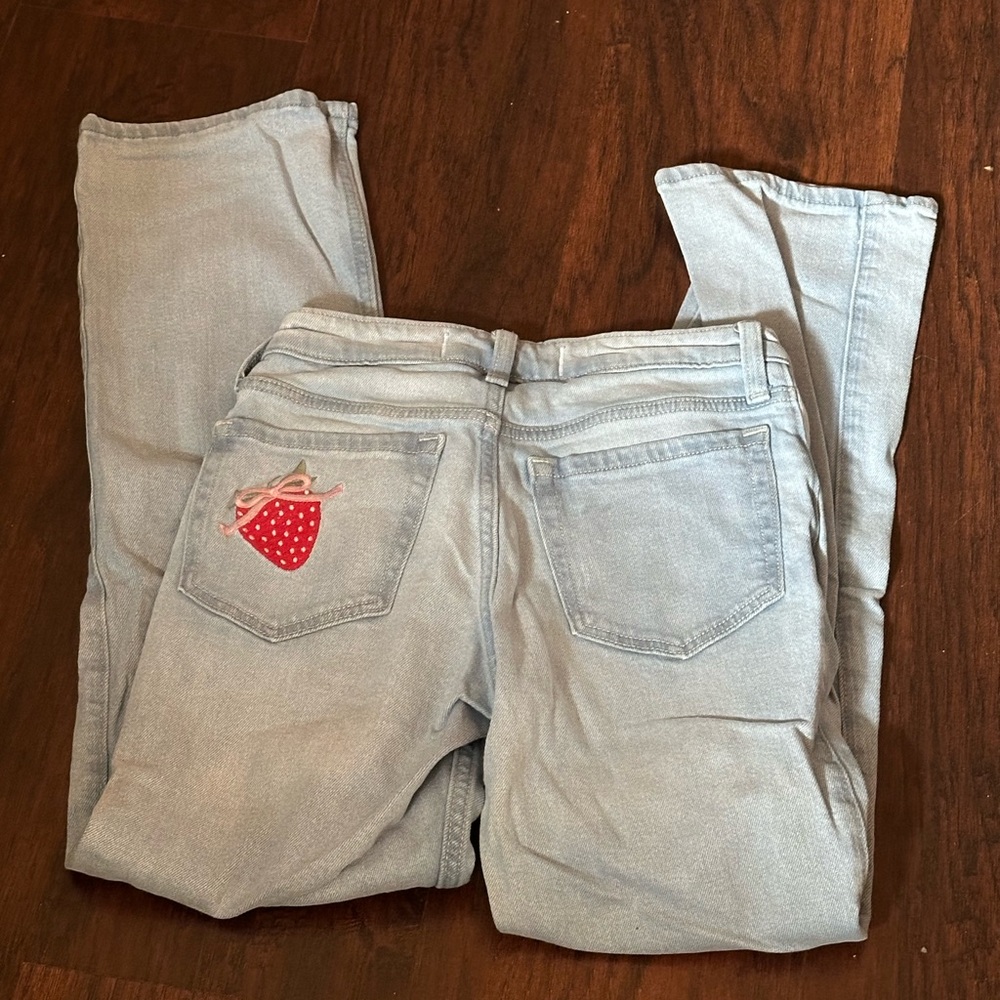 Hollister Light Blue Skinny Jeans with Red Strawberry Patch Embroidered